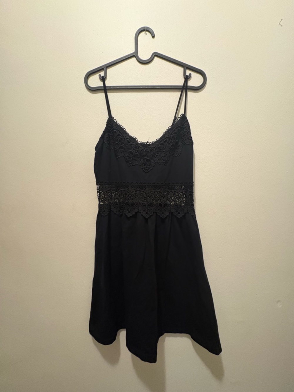 Topshop Black Lace Trim Spaghetti Strap Skater Dress
